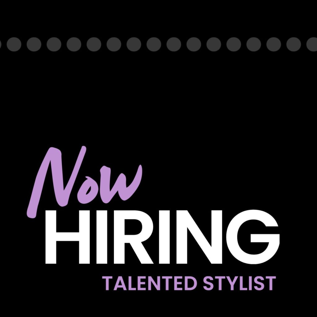 reads now hiring talented stylists in purple and white text
